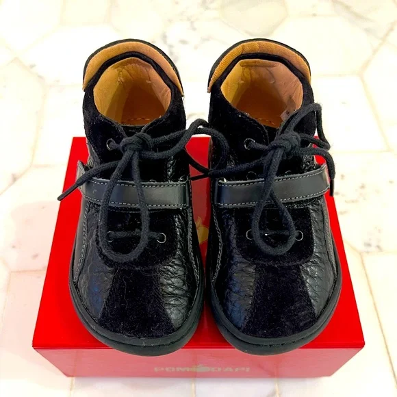 POM D’API Walk Basket Velcro Black Toddler Booties Size EUR23 US7 - Picture 2 of 9
